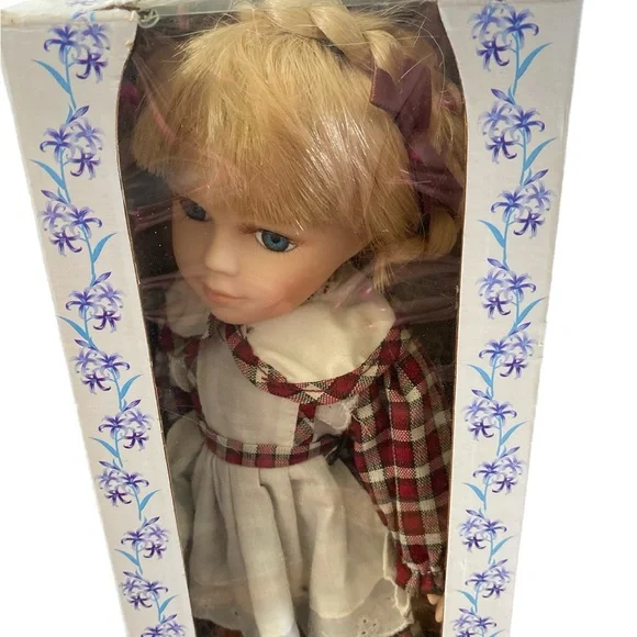 Memories Collectible Porcelain Doll Vintage 90s Blonde Blue 11 inch With Stand - Picture 2 of 4